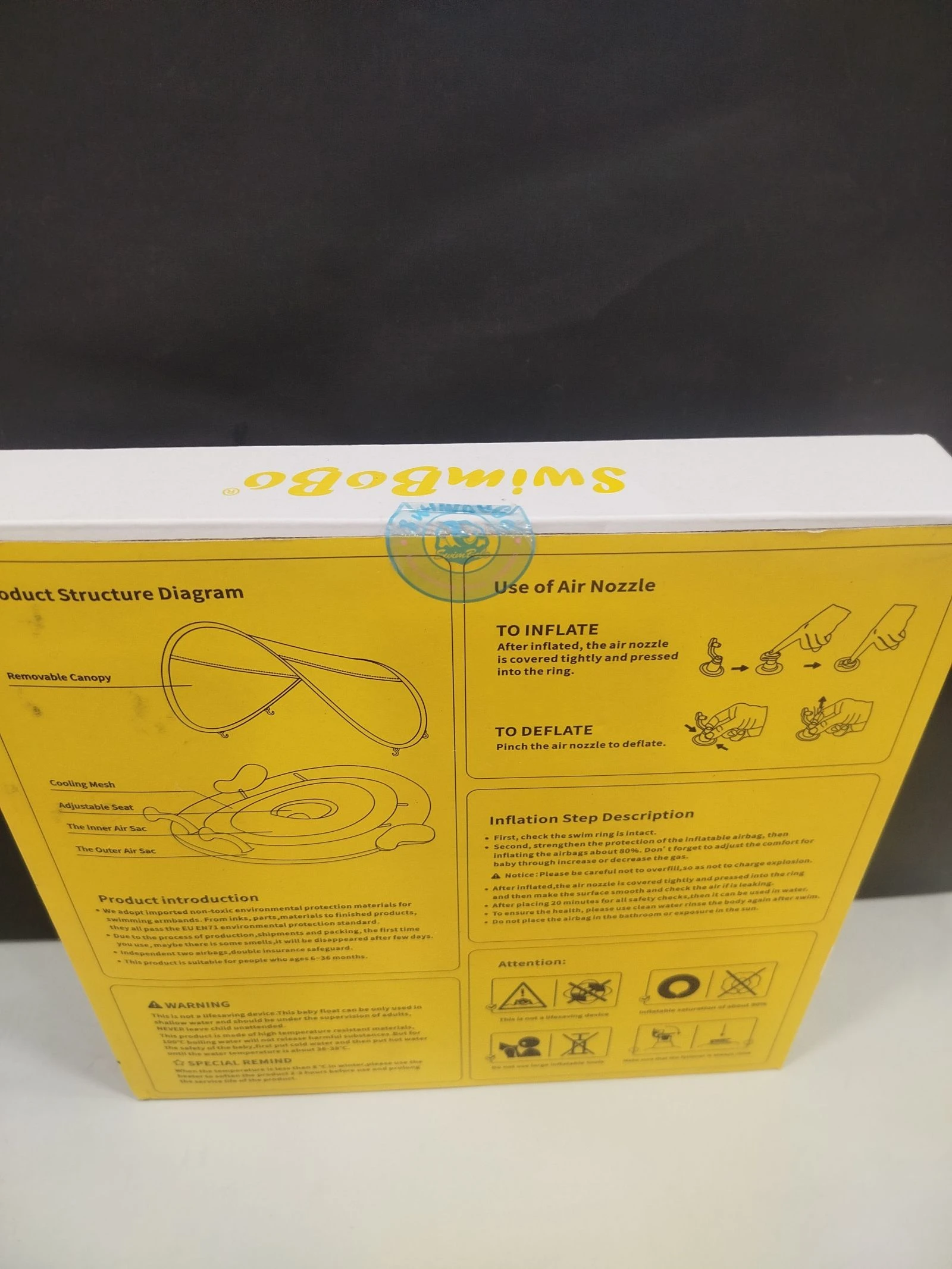 Boia inflável com design de abelha para bebês. Inclui uma copa para proteger do sol – photo 4